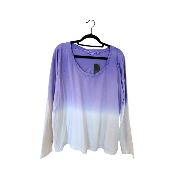 Candace Cameron Bure Long Sleeve Ombre Purple & White Top L - Picture 1 of 3